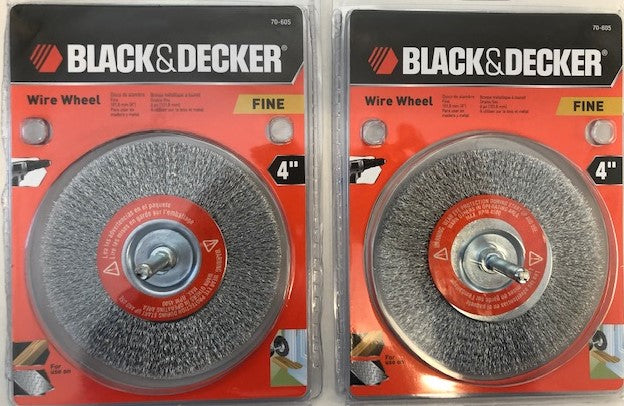 Black & Decker 70-605 4" Fine Wire Wheel With 1/4" Shank 2pcs