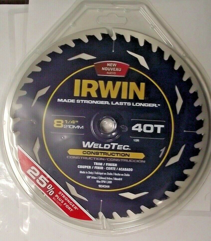 IRWIN 1934344 8-1/4" x 40 Carbide Tooth Circular Saw Blade WeldTec Italy