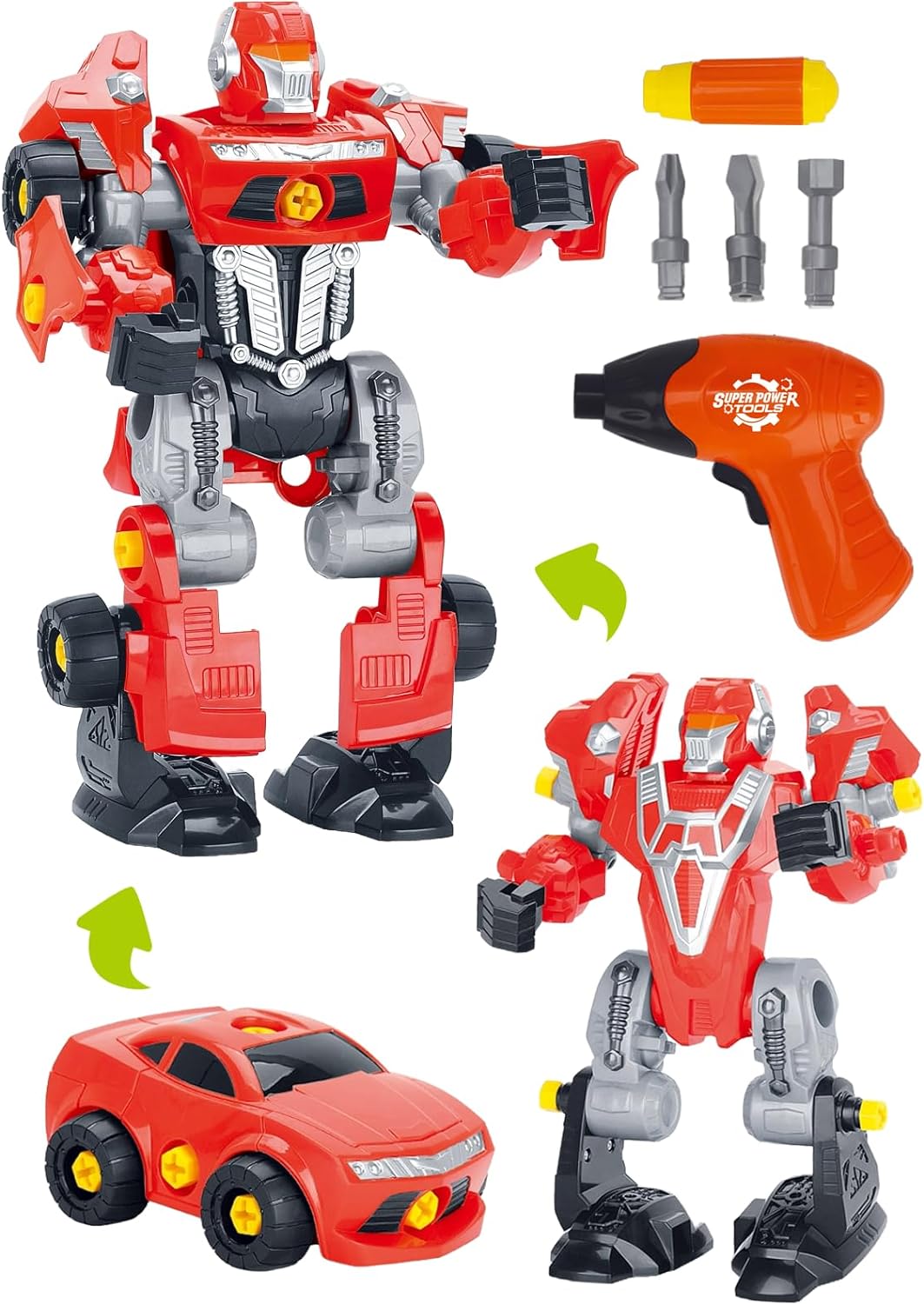 PowerTRC 3-in-1 Take Apart Robot & Truck Toy with Screwdriver & Power Drill