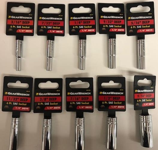 GearWrench 80115 Deep Socket Set 1/4" Drive SAE 6 Point 10 Pc  3/16" - 9/16"