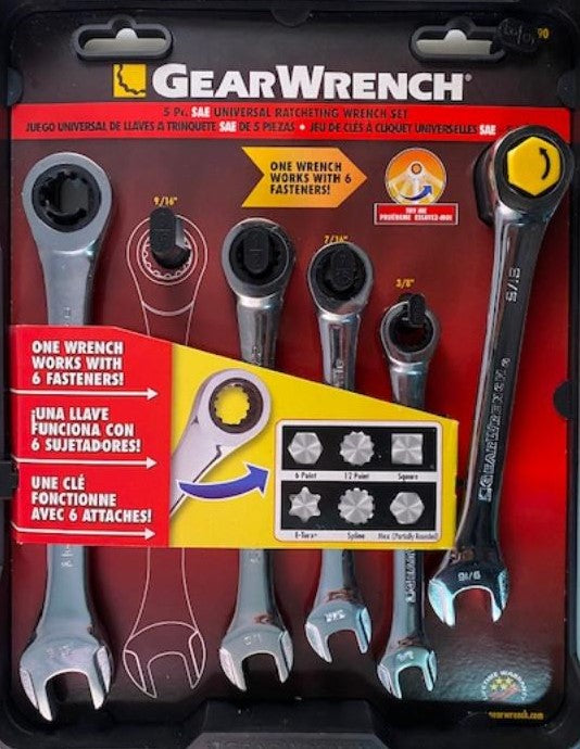 GearWrench 85590 Ratcheting SAE Wrench Set 3/8" 7/16" 1/2" 9/16" 5/8"