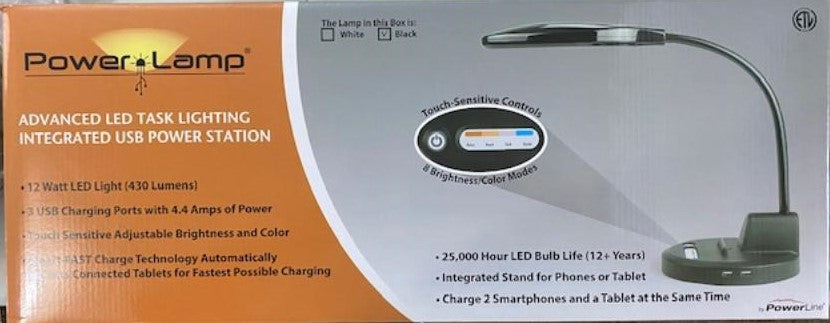 PowerLamp 90375 WHITE Advanced LED Task Lighting w/Integrated USB Power Station