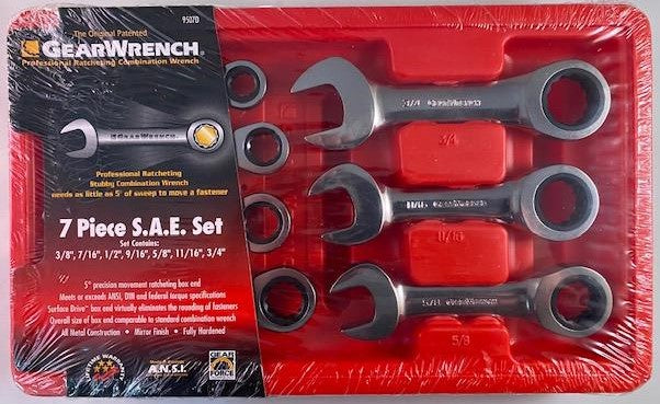 Gearwrench 9507D 7 Pc. Stubby Combination Ratcheting Wrench Set Sae