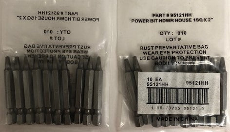 American Tools #1 Square 2" Long Screw Power Bit 95121HH (2 packs of 5)