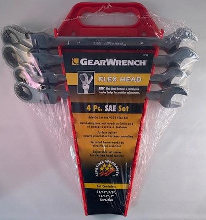 GearWrench 9703 SAE Flex Head Combo Ratcheting Wrench Completer Set 4 Pc