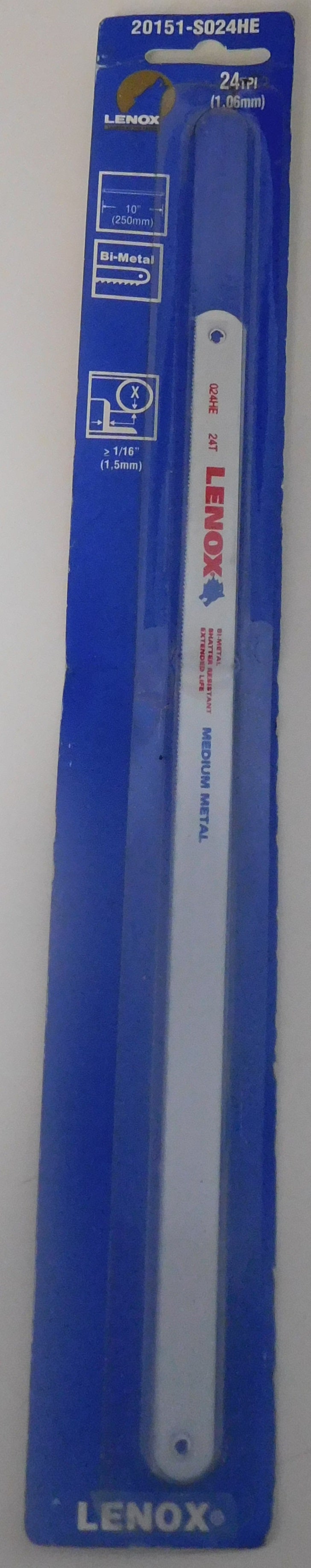 Lenox 20151-S024HE 10" x 24T Medium Metal Bi-Metal Hacksaw Blade USA
