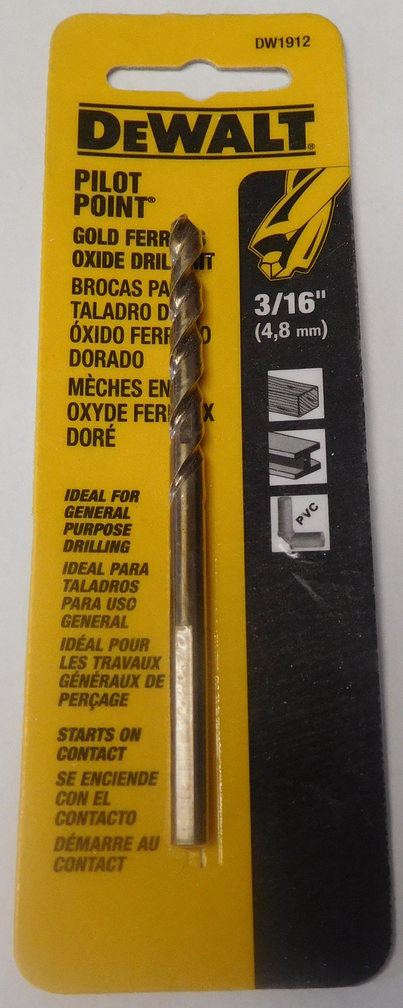 Dewalt DW1912 3/16" Pilot Point Gold Ferrous Oxide Drill Bit