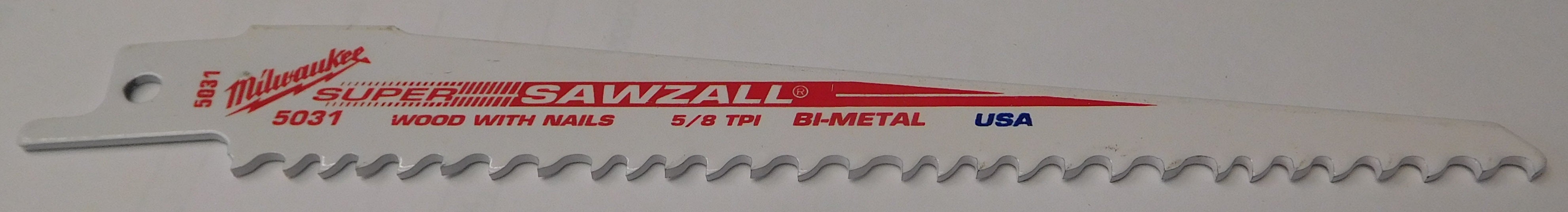 Milwaukee 5031 6" x 5/8 TPI Bi-Metal Wood With Nails Super Sawzall Blade USA (Of
