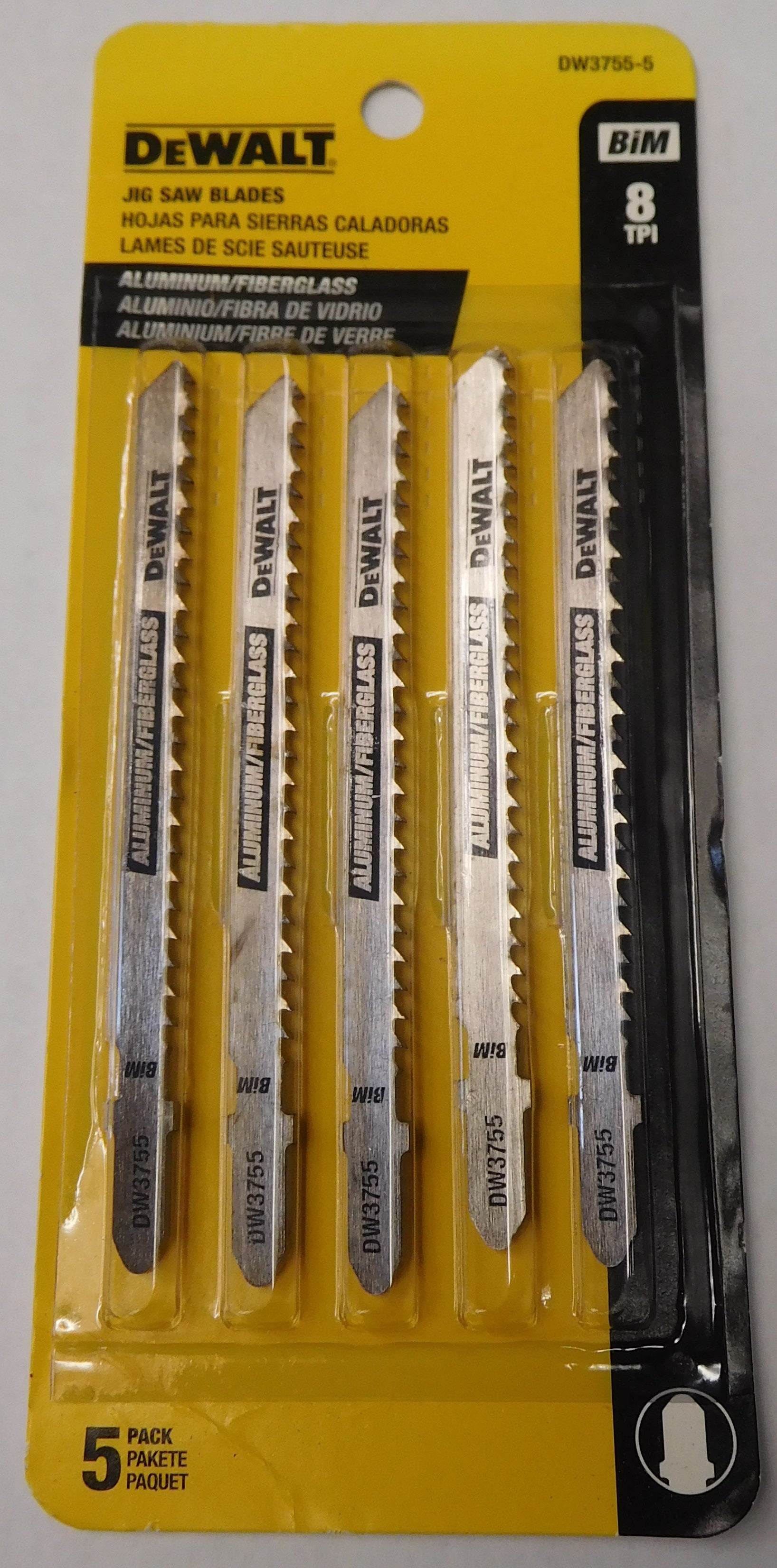 Dewalt DW3755-5  4" x 8 TPI BiM Aluminum / Fiberglass T-Shank Jigsaw Blades 5 Pa