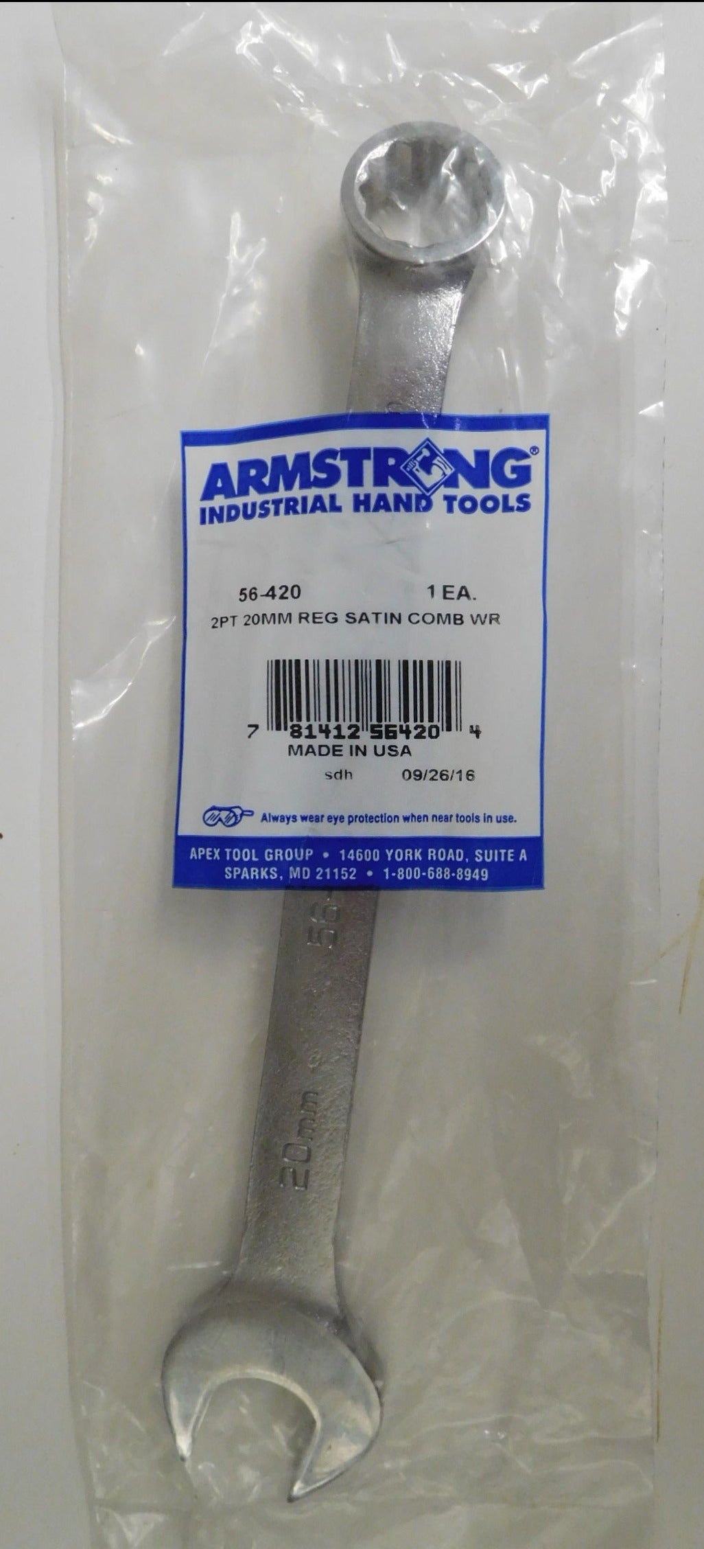 Armstrong  56-420 20mm Combo Wrench 12pt. 11" Long Satin Made USA
