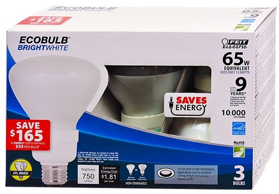 Feit ESL15BR30/BW/3 CFL Flood Light Bulbs 3pk ECOBULB Daylight 65W