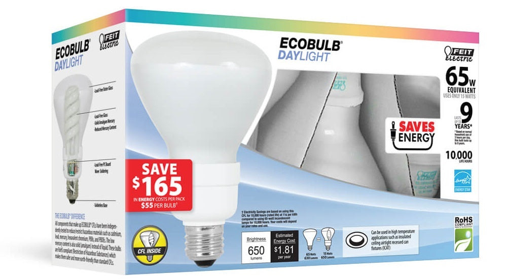 Feit ESL15BR30/D/3 CFL Flood Light Bulbs 3pk ECOBULB Daylight 65W