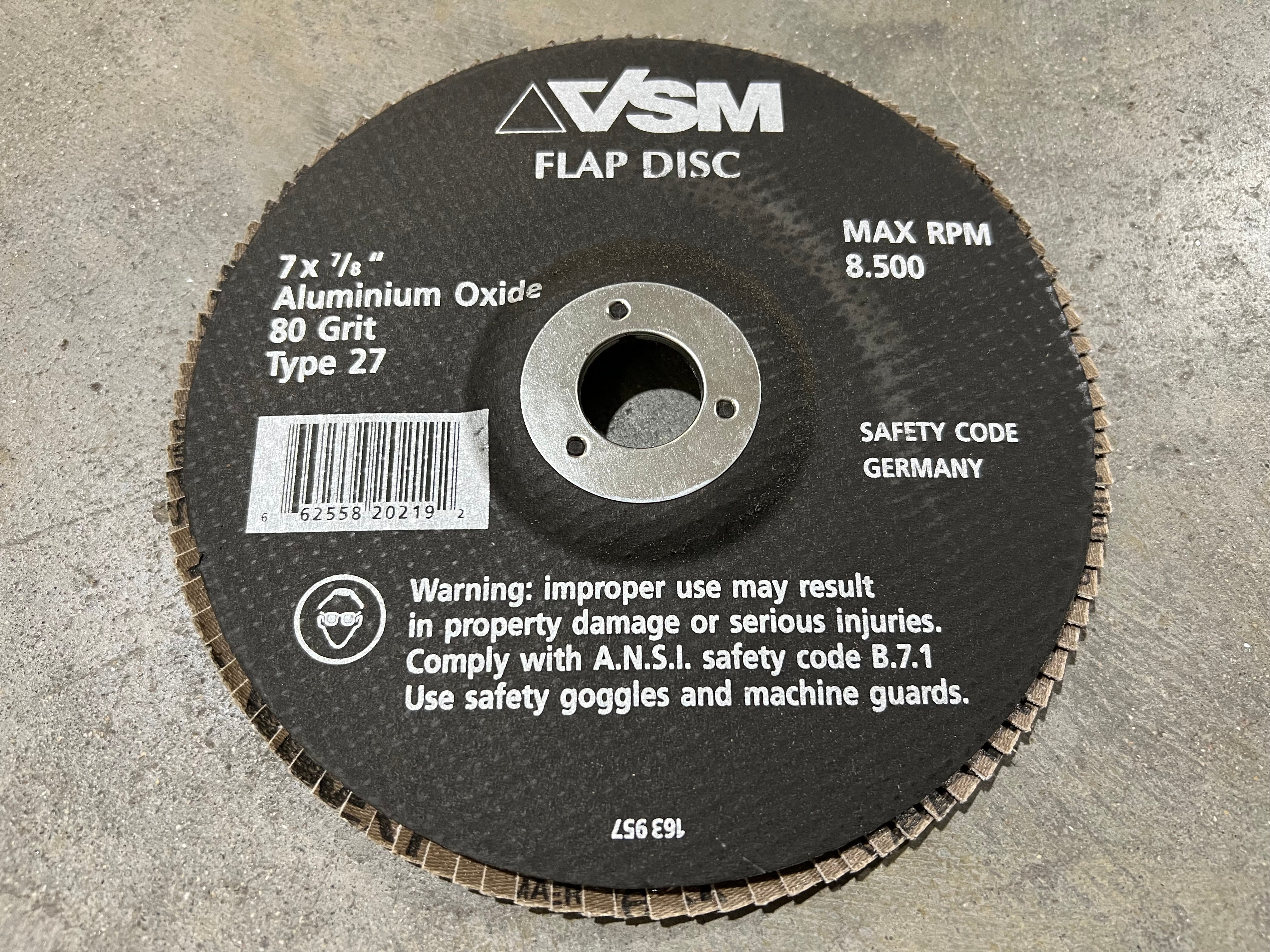 VSM 163 957 Flap Disc 7 x 7/8" Aluminum Oxide 80 Grit Type 27