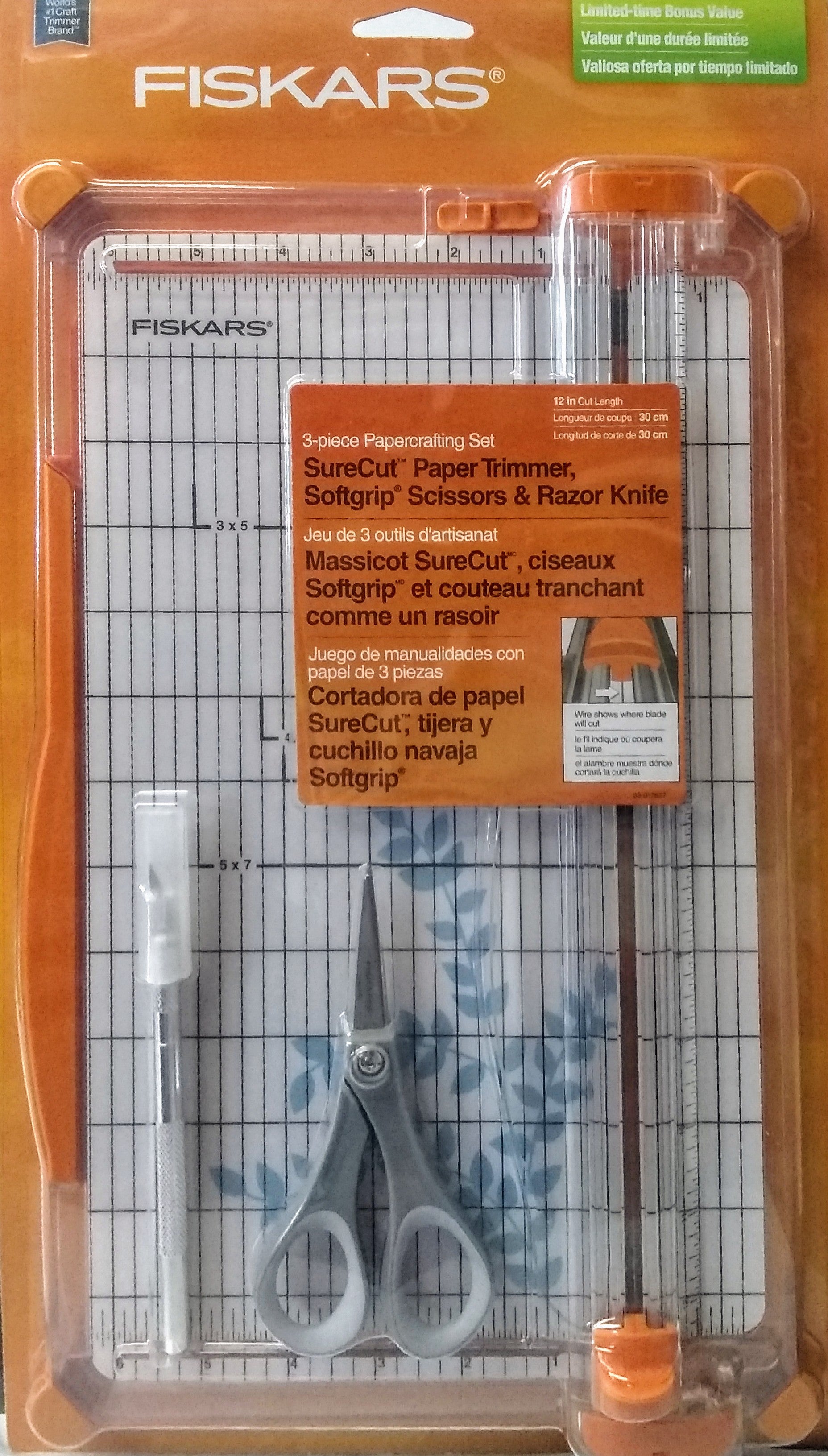 FISKARS 152400 3PC PAPERCRAFTING SET SURECUT PAPER TRIMMER SCISSOR & RAZOR KNIFE