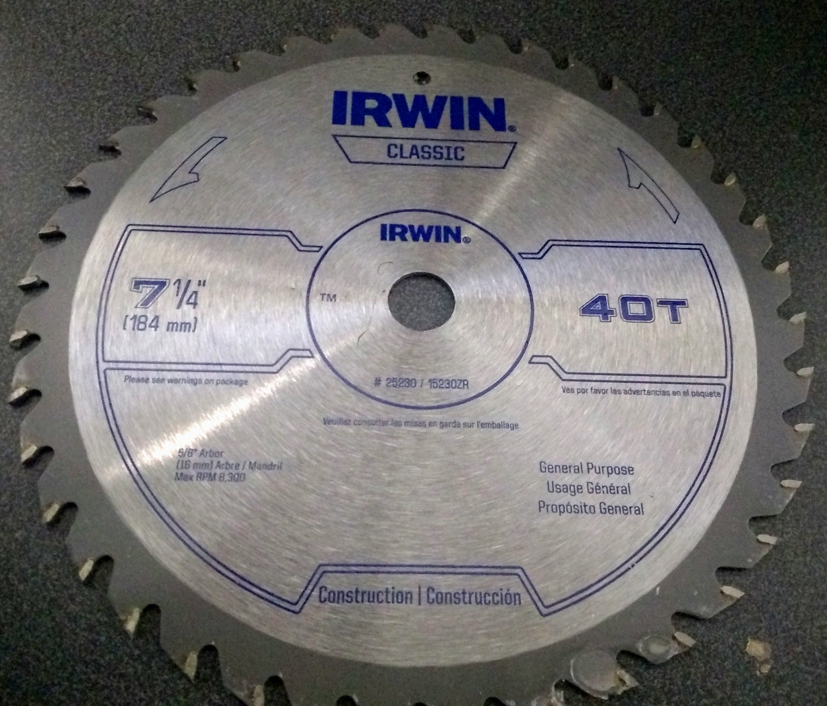 Irwin Classic 15230ZR 7-1/4" x 40T General Purpose Circular Saw Blade - BULK