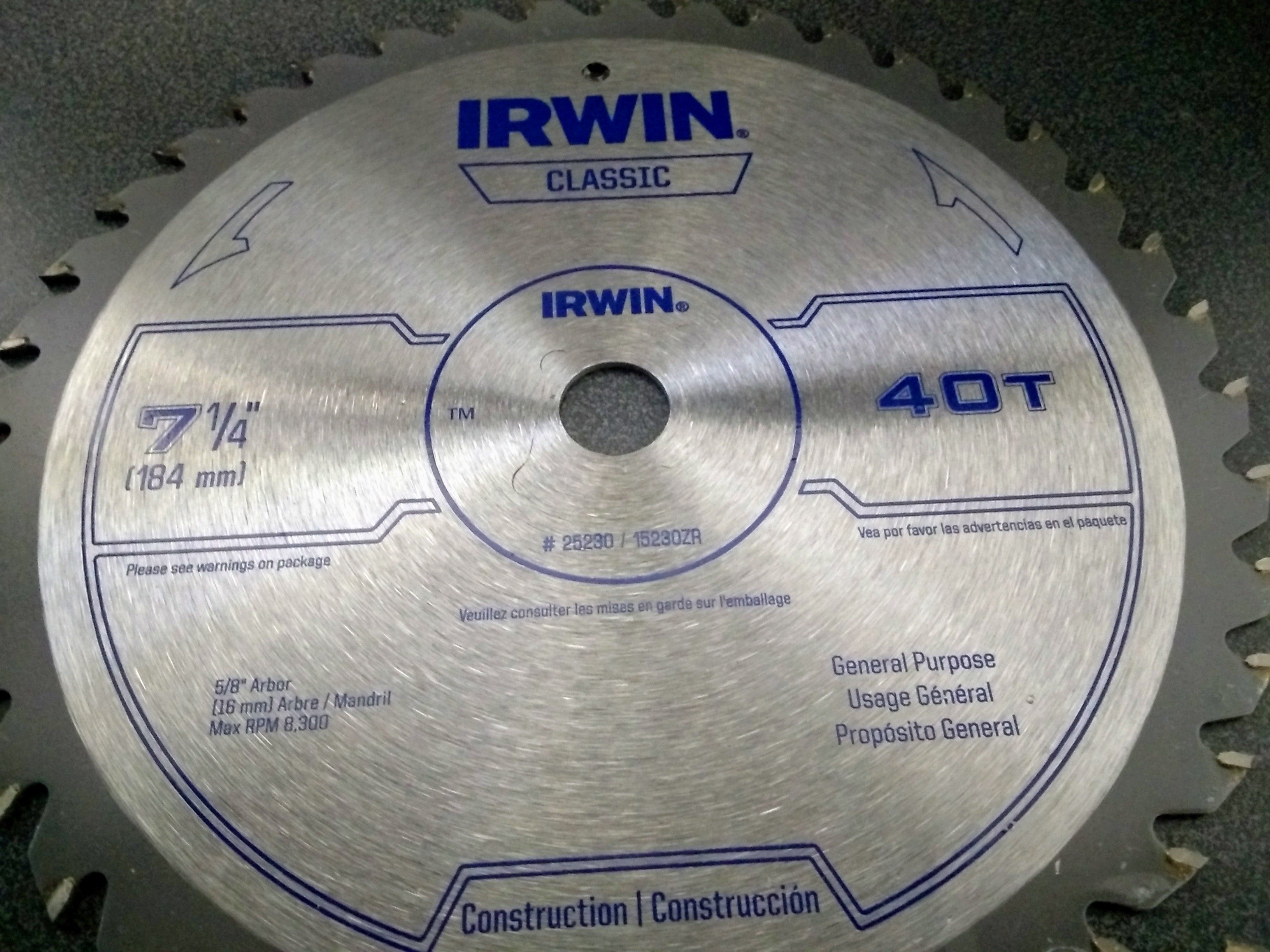 Irwin Classic 15230ZR 7-1/4" x 40T General Purpose Circular Saw Blade - BULK