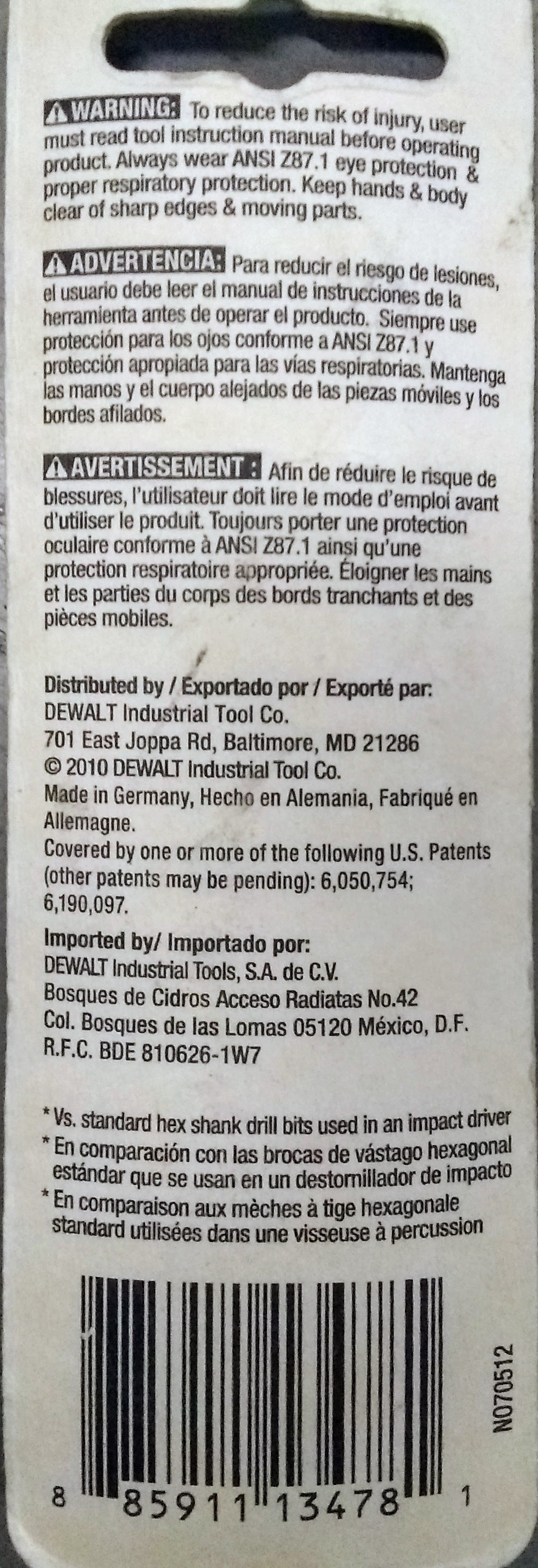 DeWalt DD5016 1/4" Impact Ready Drill Bit Germany