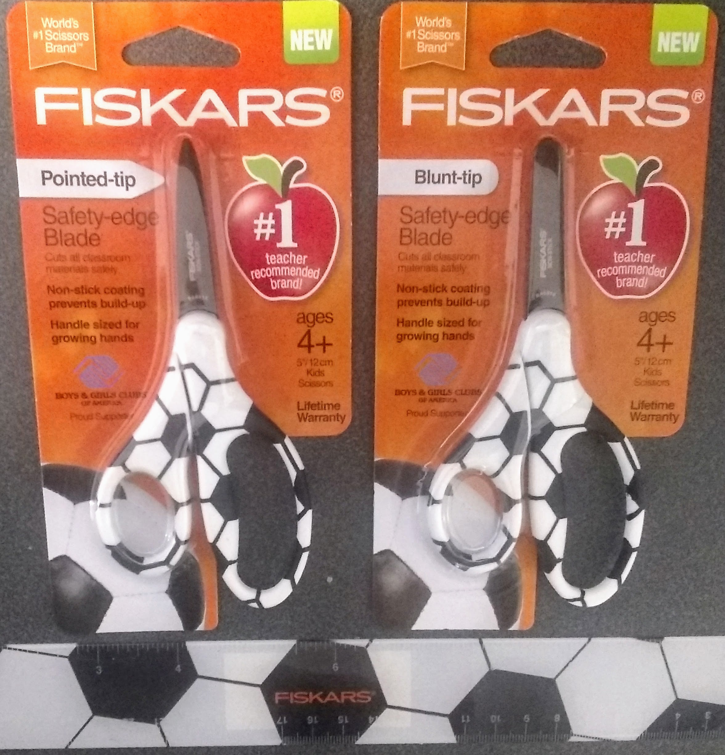 Fiskars 134162 Soccer MVP 5 Kid's 3-Piece Scissors & Rule Set