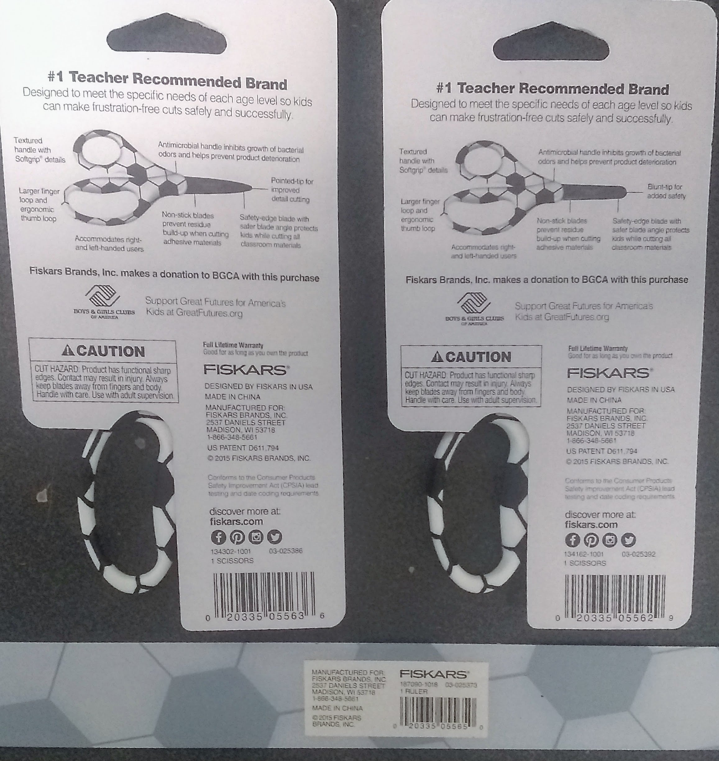 Fiskars 134162 Soccer MVP 5" Kid's 3-Piece Scissors & Rule Set