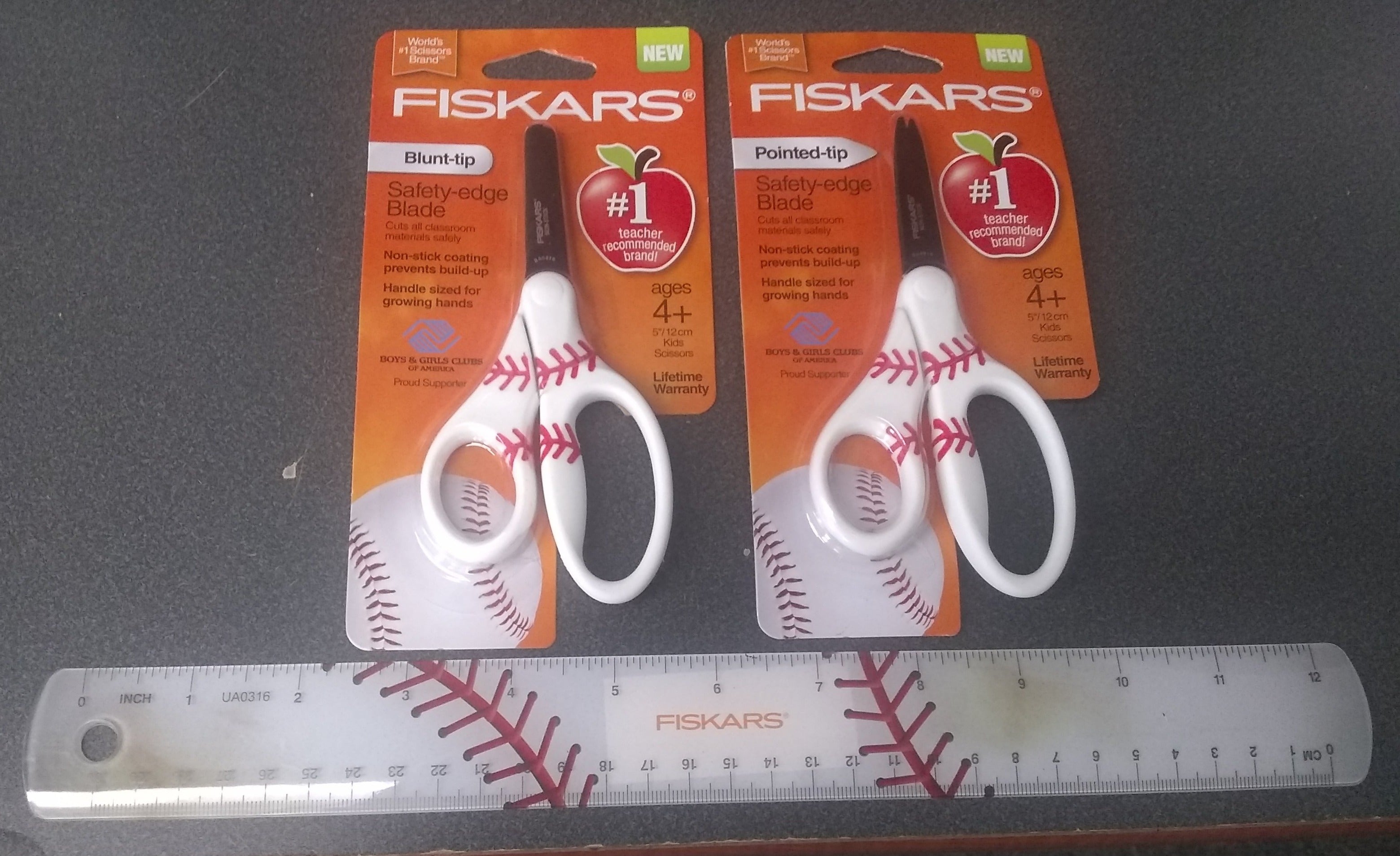 Fiskars 134162 / 134302 Baseball MVP 5" Kid's 3-Piece Scissors & Rule Set
