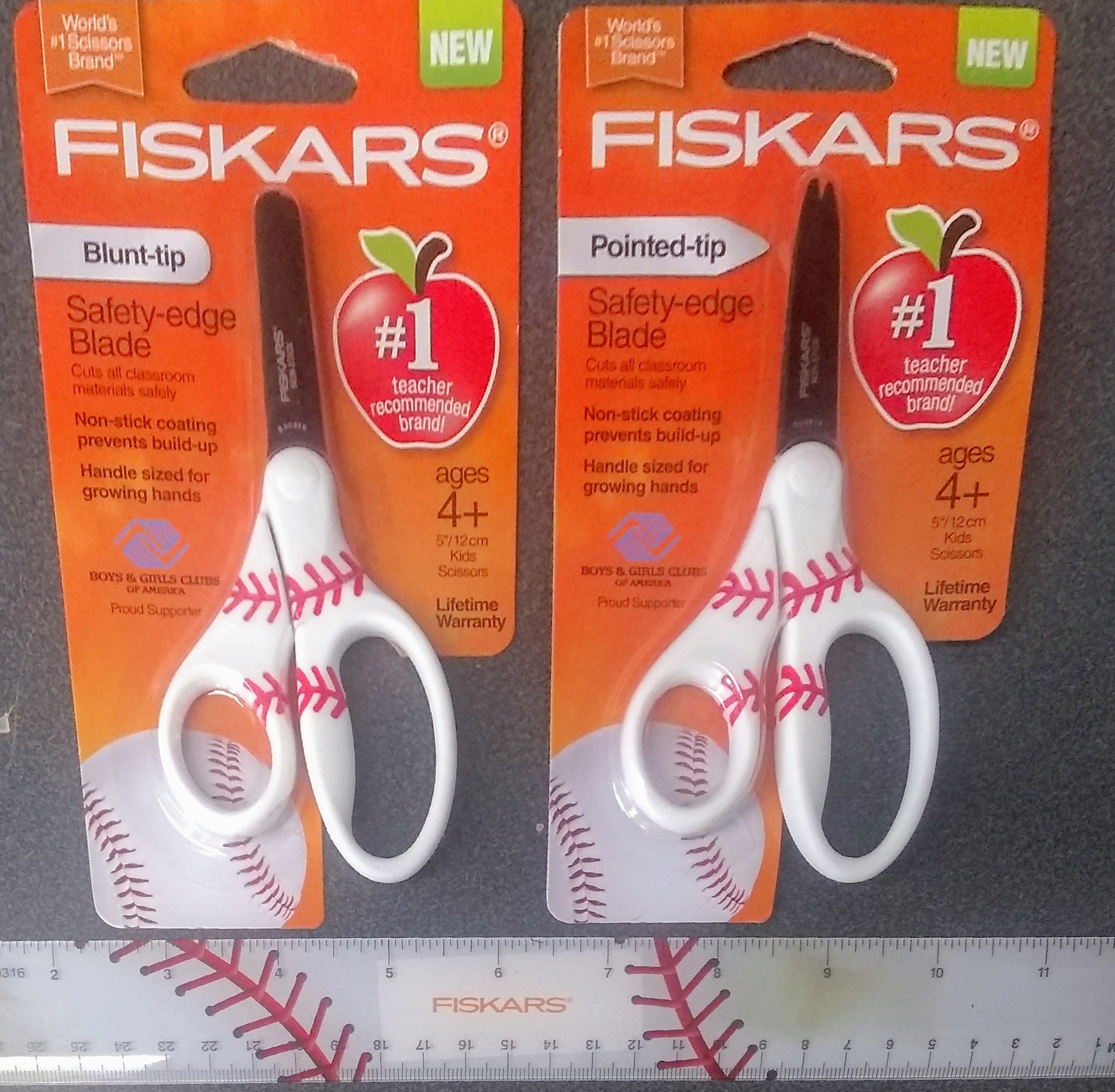 Fiskars 134162 / 134302 Baseball MVP 5" Kid's 3-Piece Scissors & Rule Set
