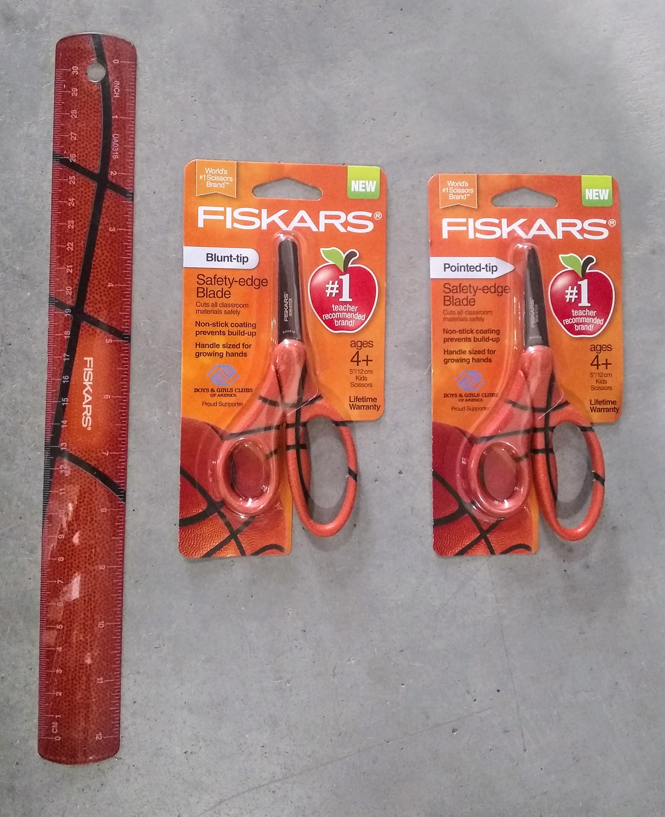 Fiskars 134162 Basketball MVP 5" Kid's 3-Piece Scissors & Rule Set