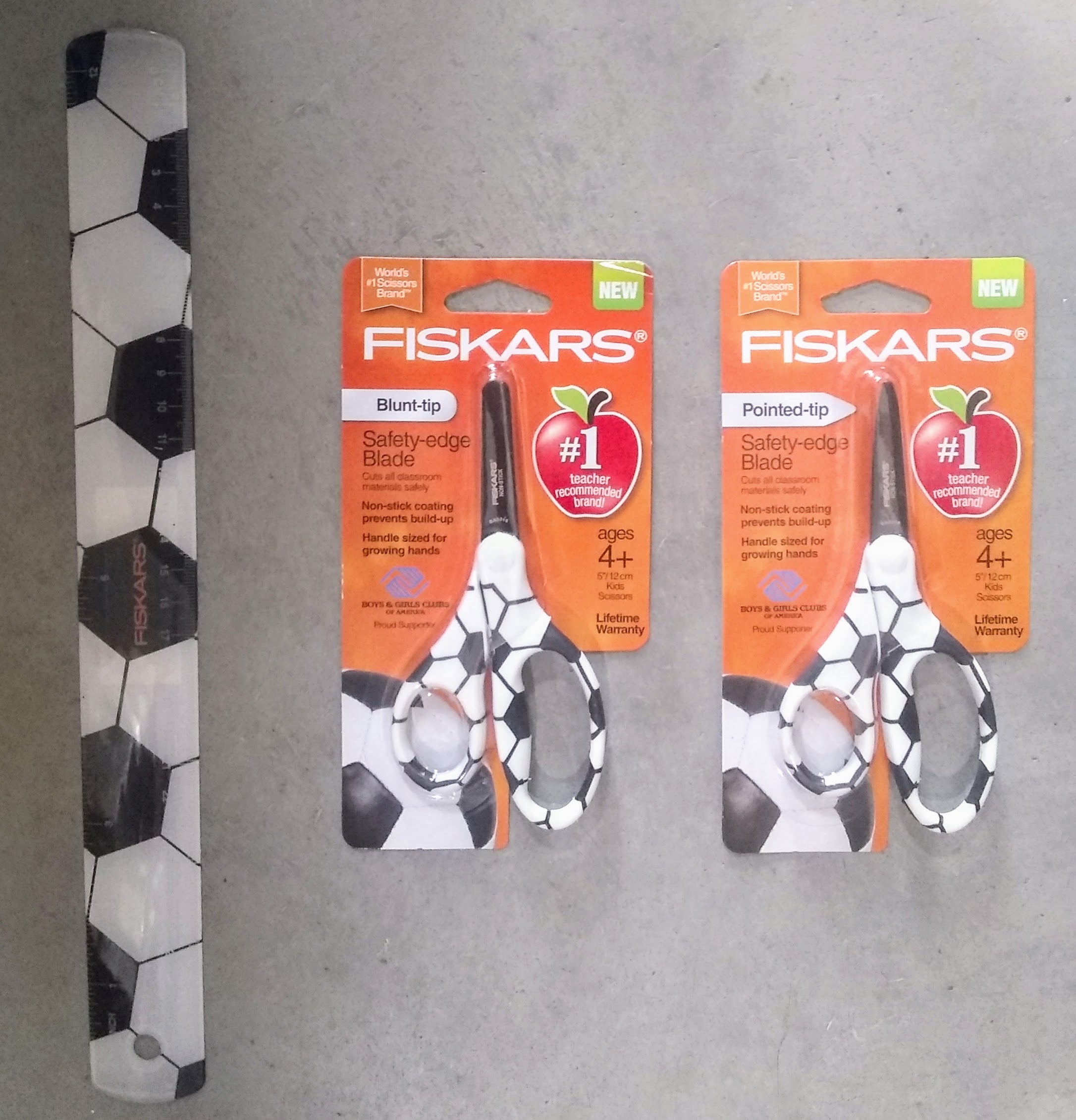 Fiskars 134162 Soccer MVP 5" Kid's 3-Piece Scissors & Rule Set
