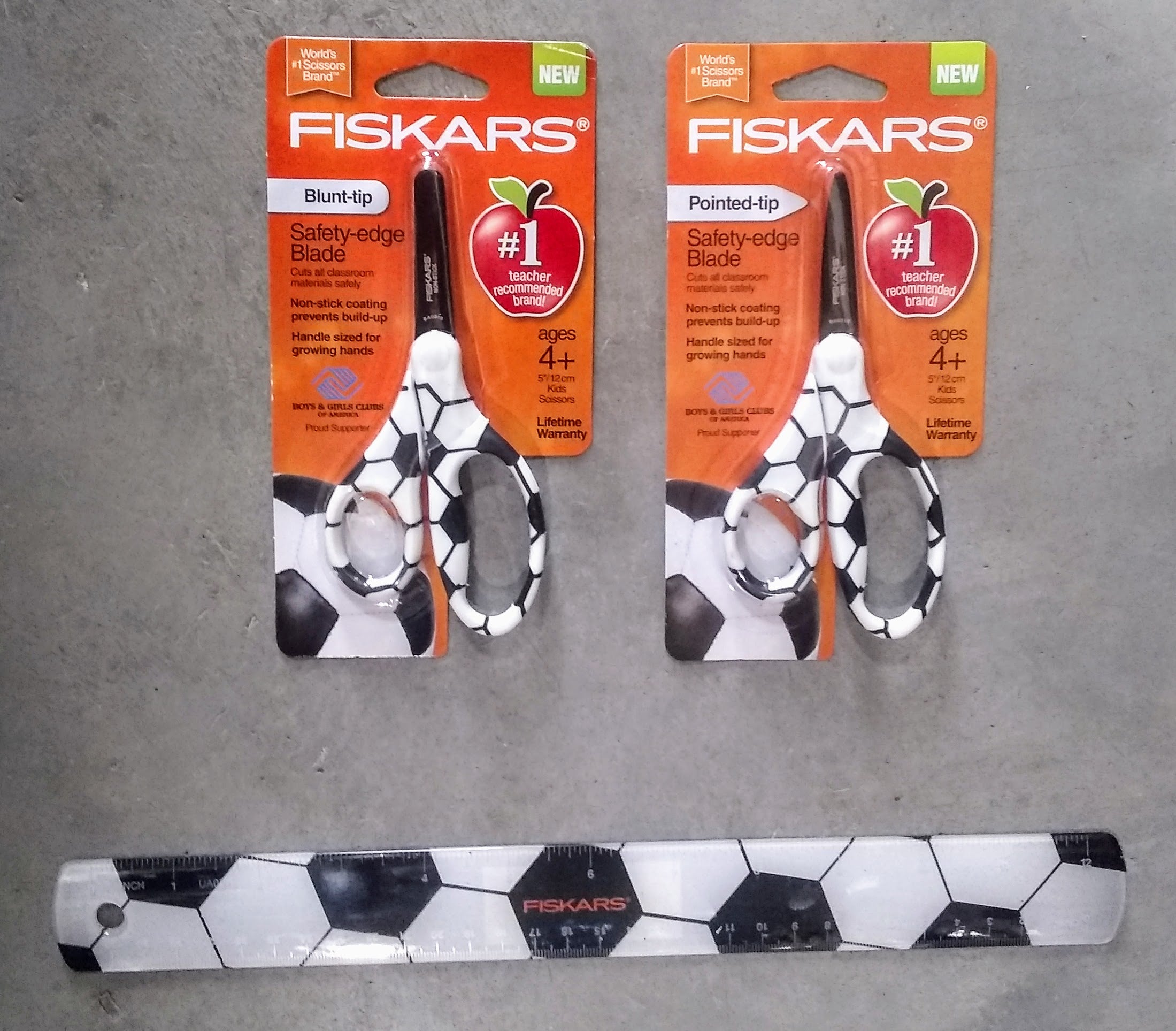 Fiskars 134162 Soccer MVP 5" Kid's 3-Piece Scissors & Rule Set