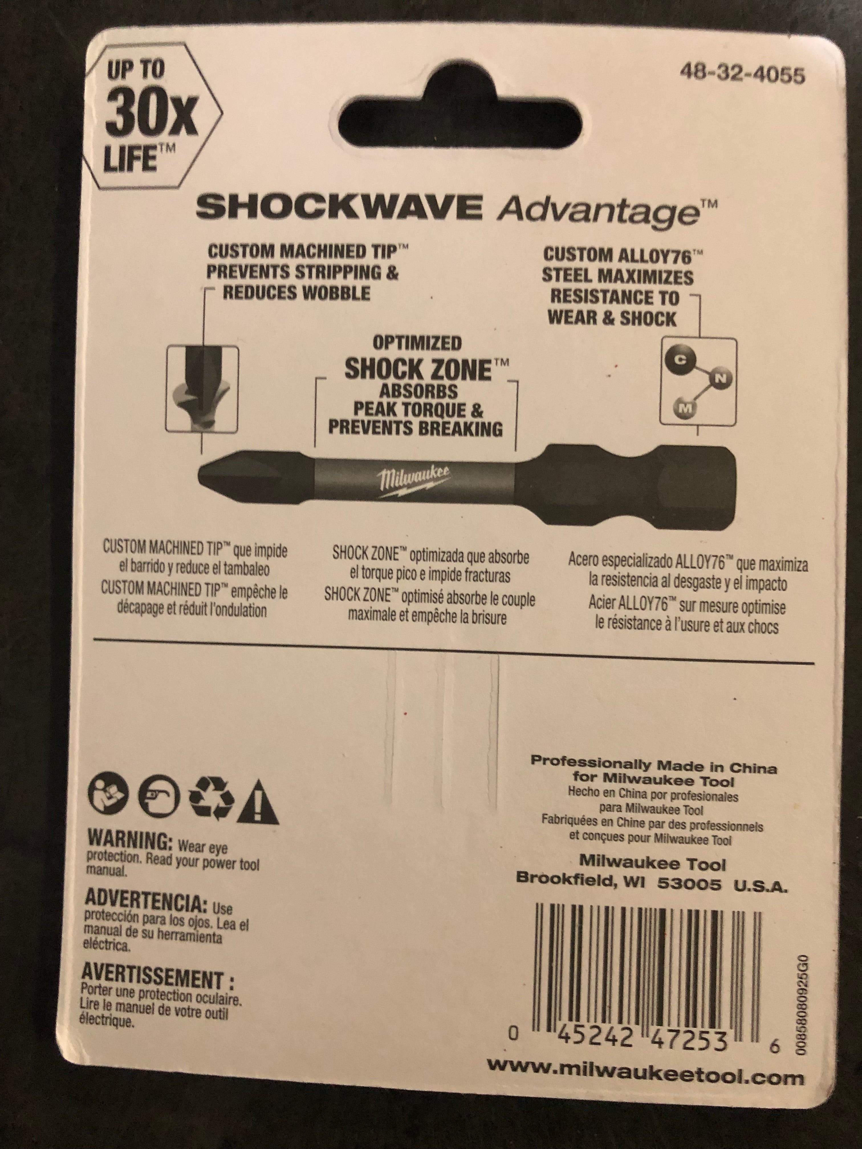 Milwaukee 48-32-4055 #2 x 2" Impact Phillips Bits Shock Zone Drill 3pk