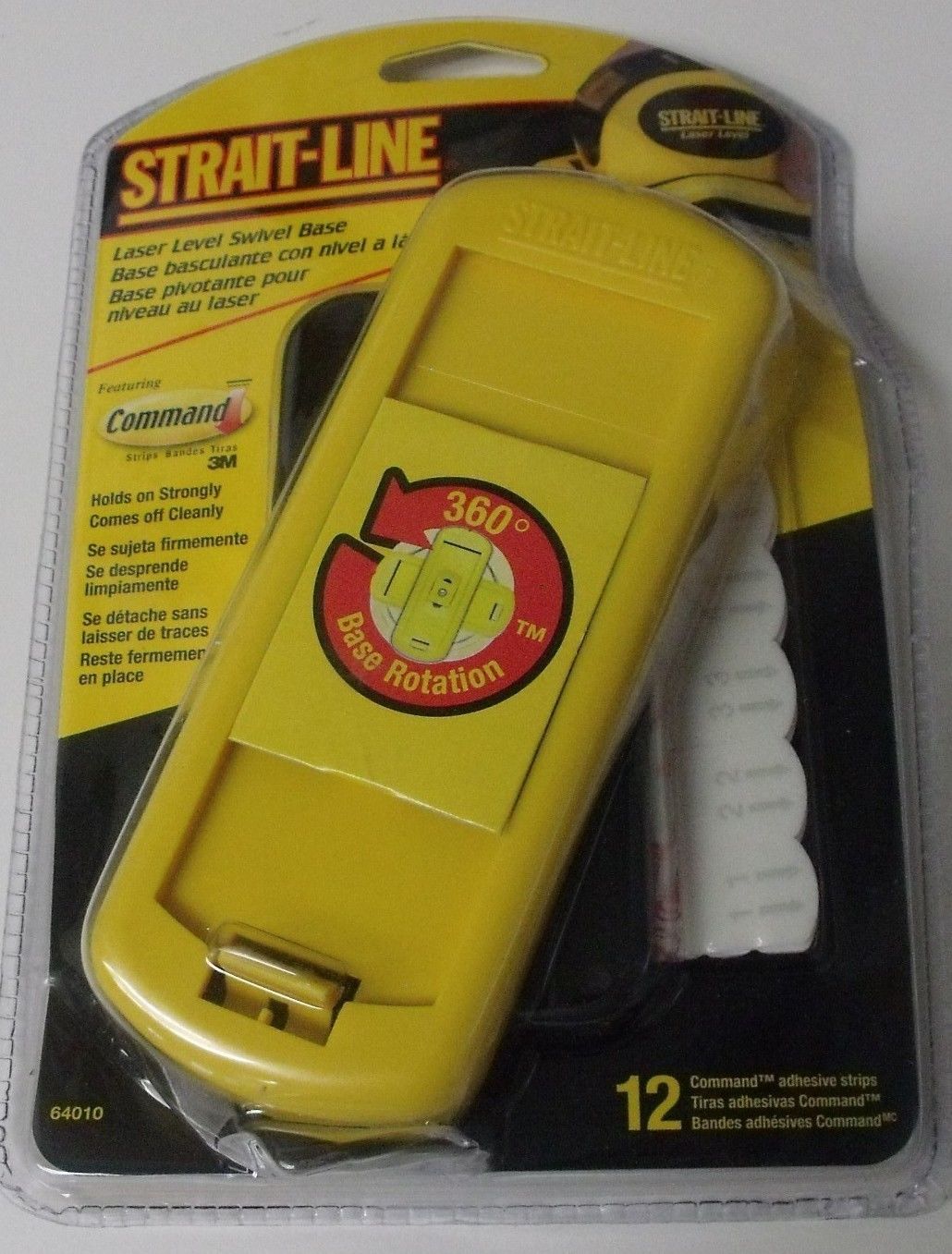 Strait Line Laser Level Swivel Base W/12 3M Command Adhesive Strips #64010