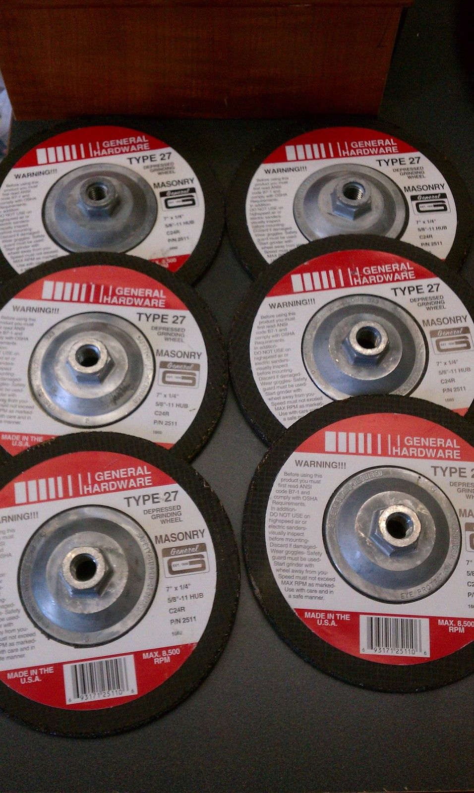 General 2511 7" x ¼" Masonry Grinding Wheels 6pcs