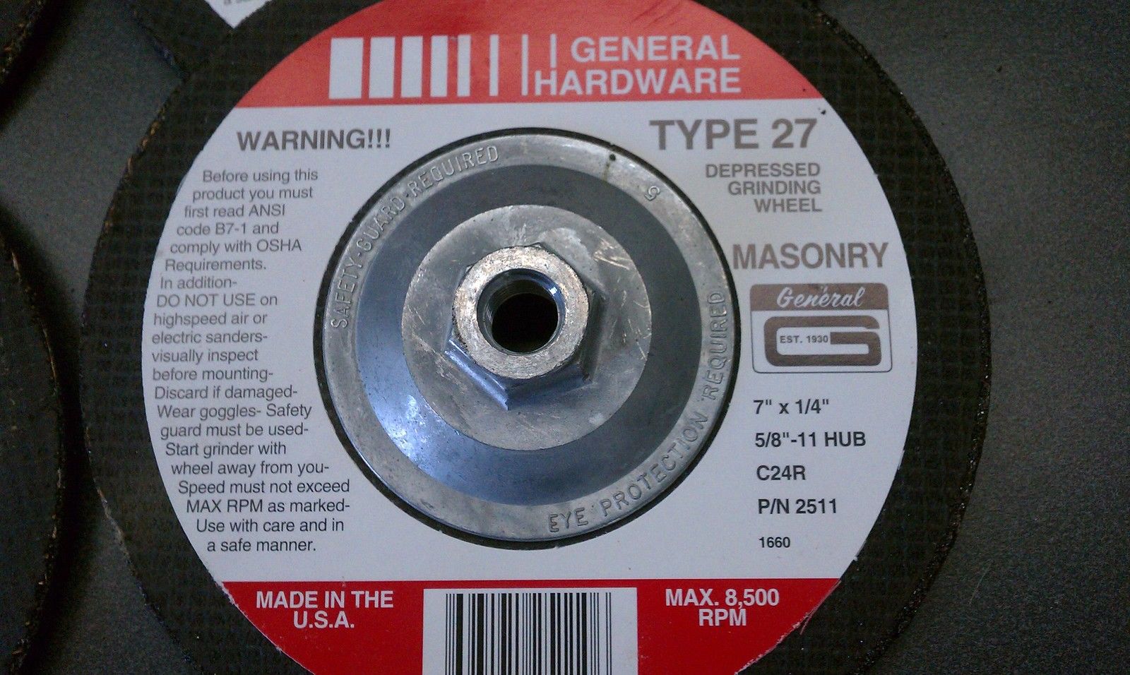 General 2511 7" x ¼" Masonry Grinding Wheels 6pcs