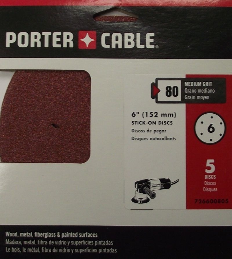 Porter-Cable 726600805 6-Inch PSA 6 Hole 80G Disc (5-Pack) Sandpaper