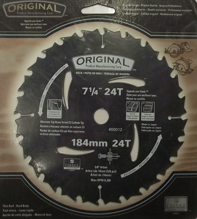 Original 7¼" x 24 Coated Carbide Saw Blade 5/8" Arbor & Diamond 00012 Japan