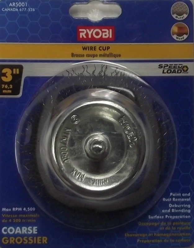 Ryobi AR5001 3" Coarse Wire Cup Wheel 1/4" Hex Shank Arbor