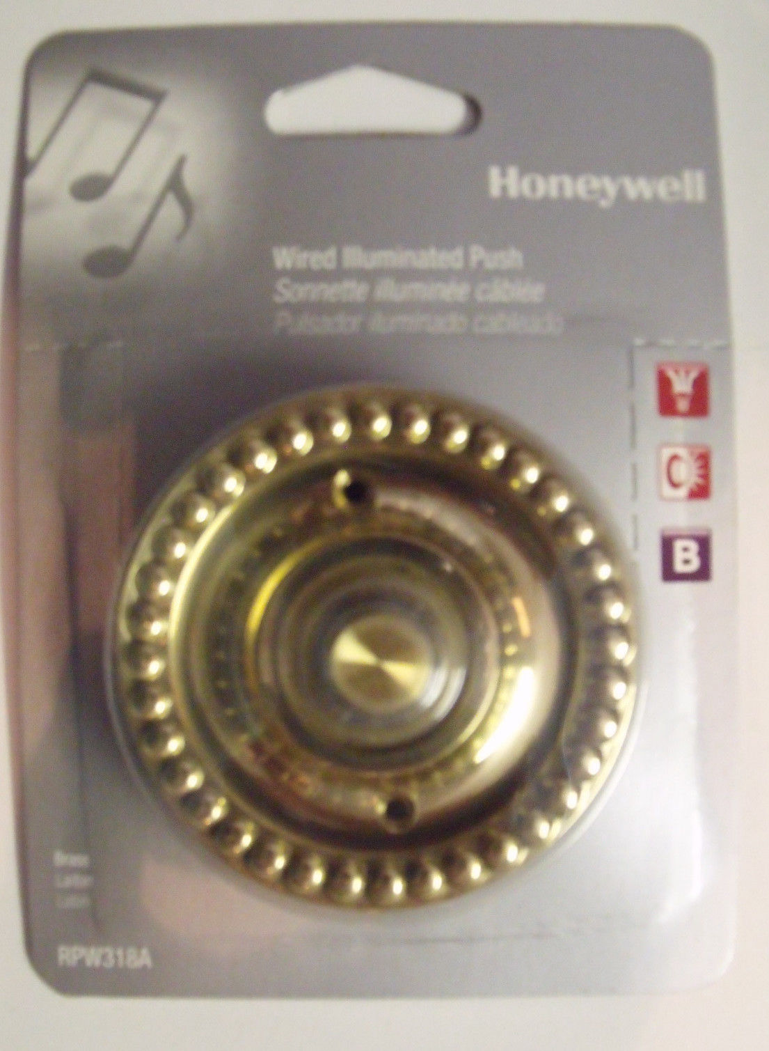 Honeywell RPW318A  Wired Illuminated Brass Door Bell Push Button