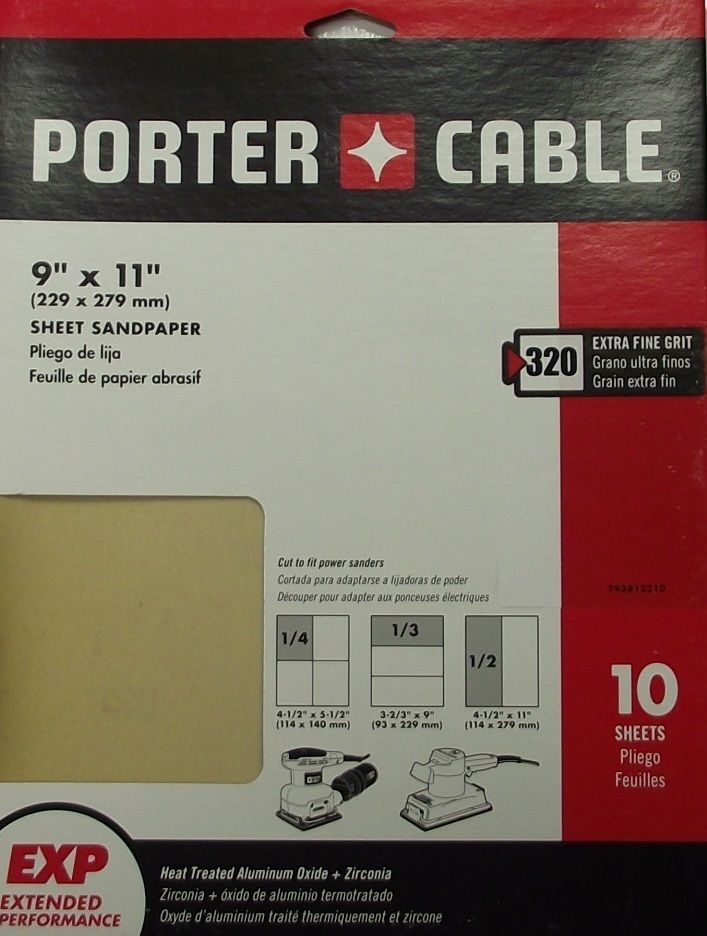 Porter-Cable 793813210 9 X 11 Aluminum Oxide 320G Sanding Sheet 10-Pack