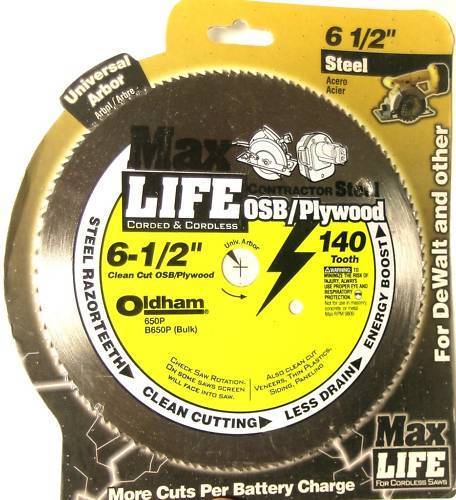 Oldham 650P Max Life Saw Blade 6 1/2" Plywood 140 Tooth Packaged