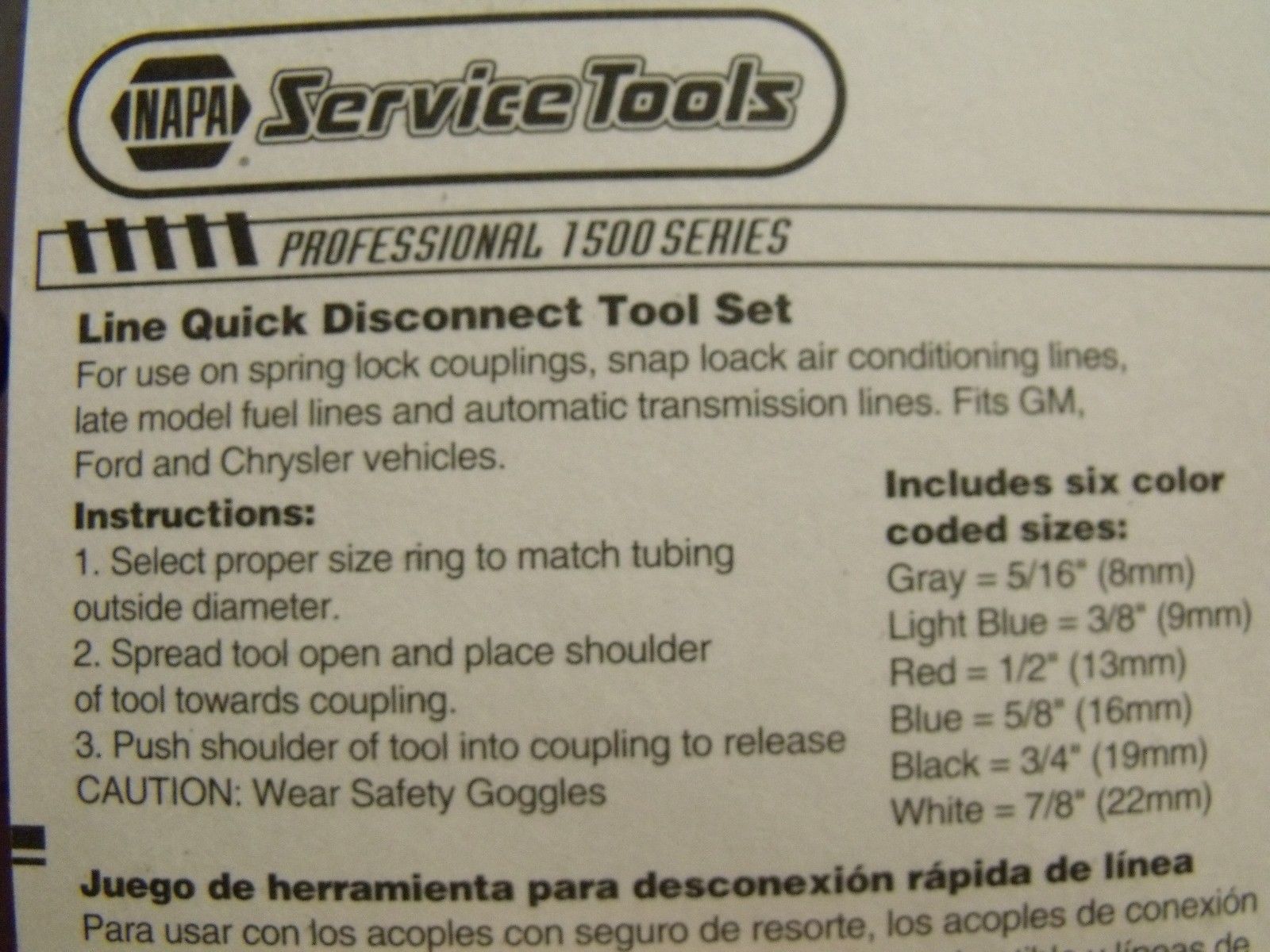 Napa 3530 6 Piece Line Quick Disconnect tool Set USA