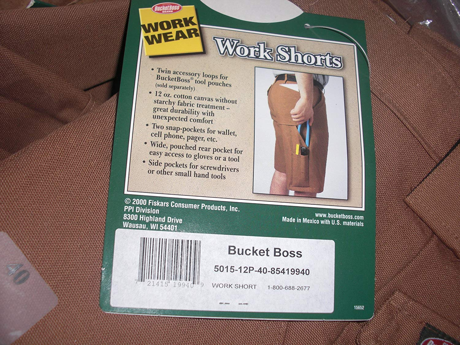 Bucket Boss Brown Work Shorts 36 Waist 5015