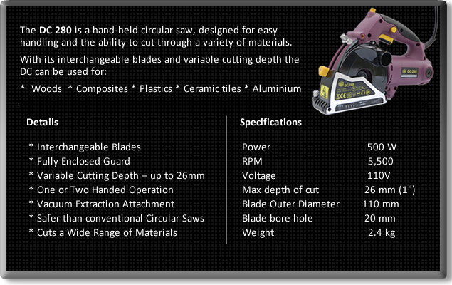 Exakt DC280 Hand Held Circular Saw Tile Wood Cutter Metal Plastic Aluminum
