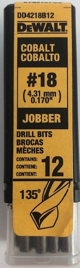 Dewalt DD4218B12 #18 Wire Cobalt Jobber Length Drill Bit 12 Pack Germany