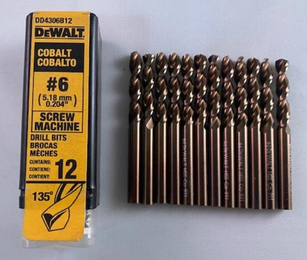 DeWalt DD4306B12 #6 Cobalt Screw Machine Drill Bits 12 Bits Germany