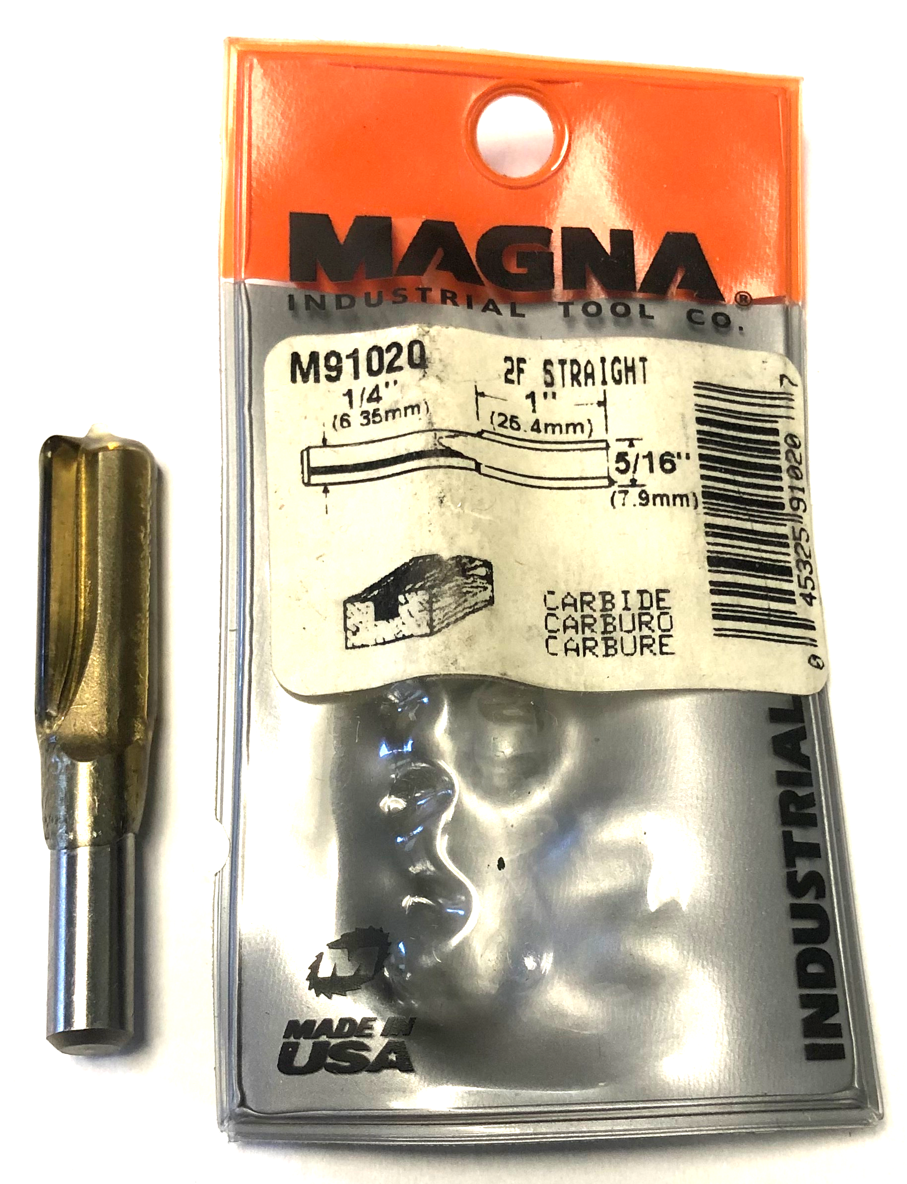 Magna M91020 5/16" x 1" Straight Cutting Carbide Router Bit 1/4" Shank USA