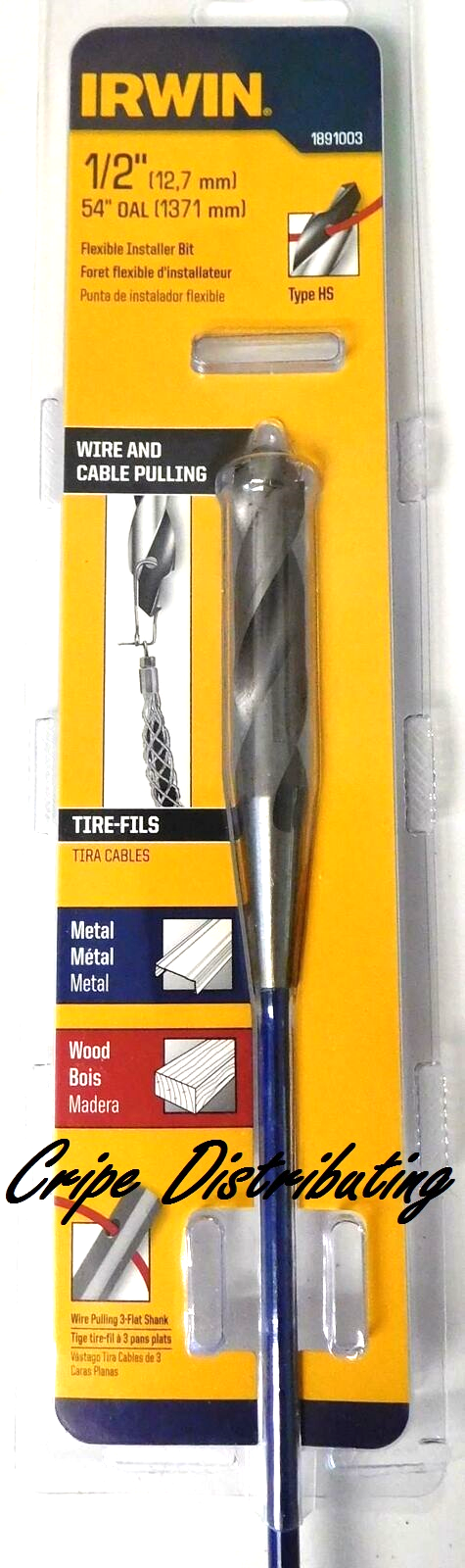 Irwin 1891003 1/2" x 54" Flexible Installer Drill Bit With High-Speed Steel Tip