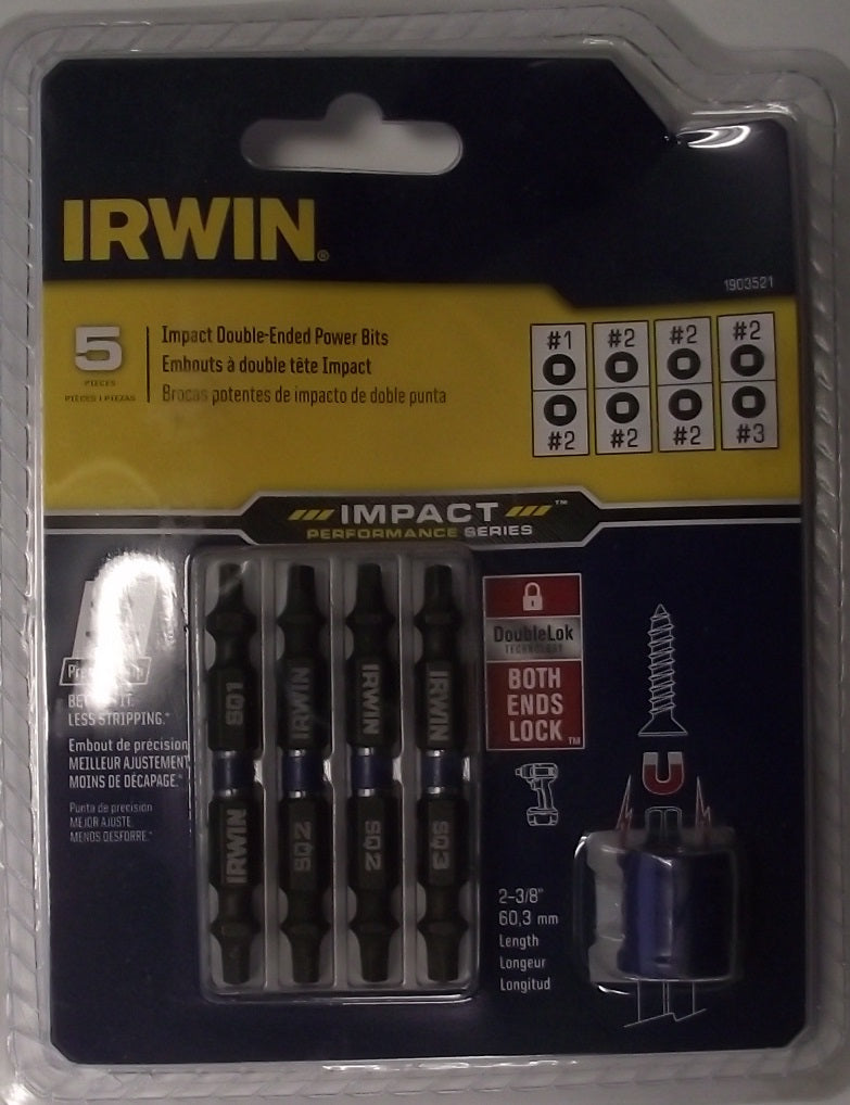 IRWIN 5 Piece 1903521 IMPACT Double-Ended #1 #2 #3 Square Power Drill Bits