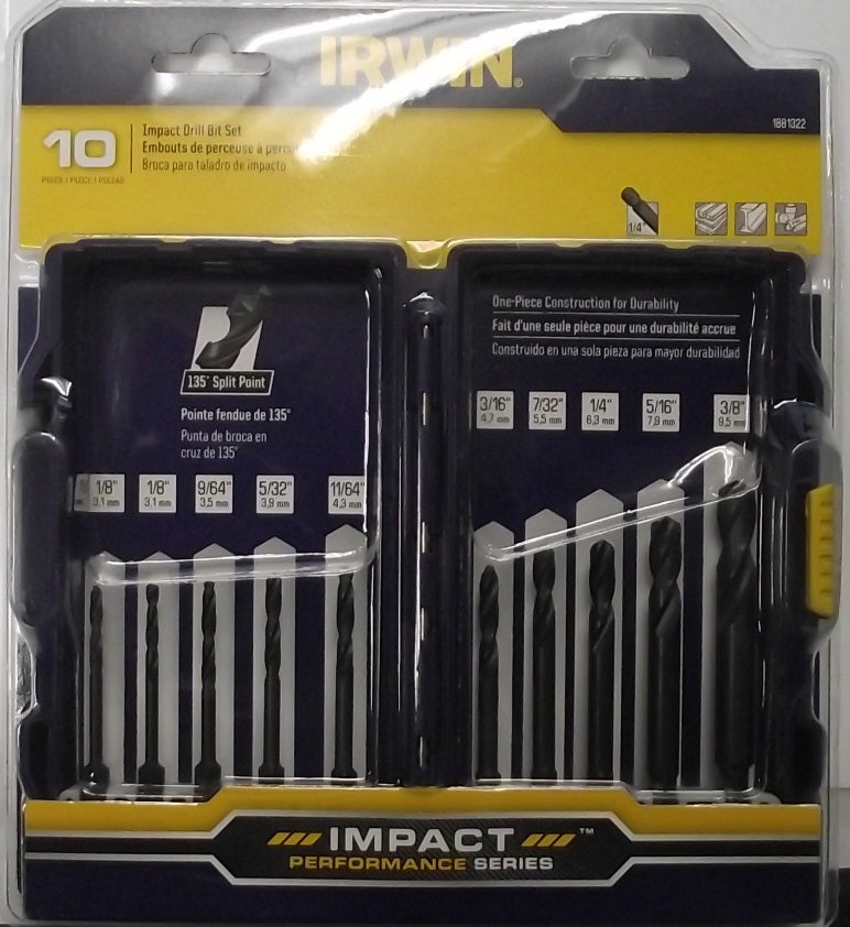 IRWIN 1881322 Black Oxide High-Speed10pc Impact Drill Bit Set w/ Case