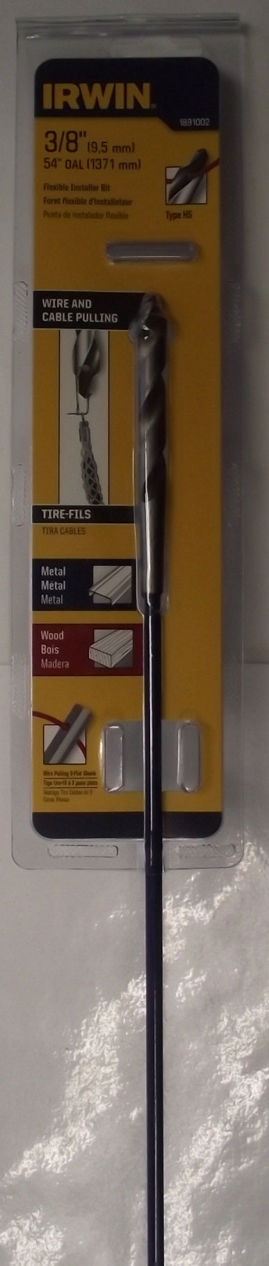 IRWIN 1891002 3/8" x 54" Flexible Installer Drill Bit With High-Speed Steel Tip
