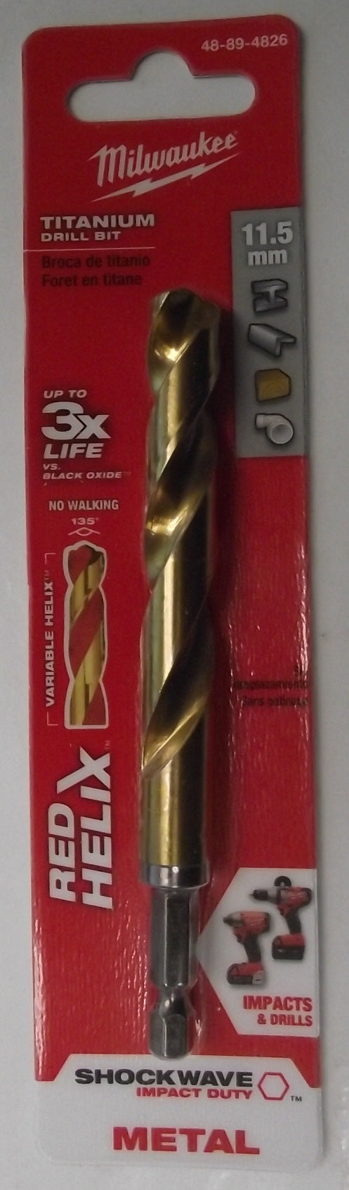 Milwaukee 48-89-4826 11.5mm Metric SHOCKWAVE Titanium RED HELIX Drill Bit