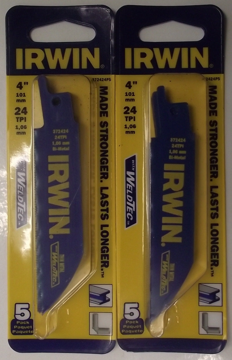 Irwin 372424P5 4" x 24TPI Bi-Metal Reciprocating Saw Blades USA (2pks of 5)